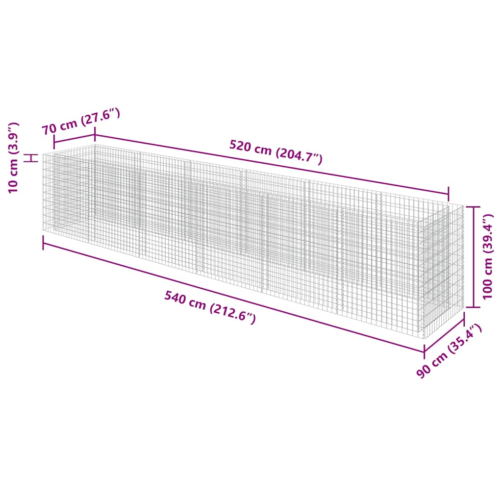 Gabionen Hochbeet Stahl 270×90×100 cm Steinkorb Pflanzkübel Blumenbeet