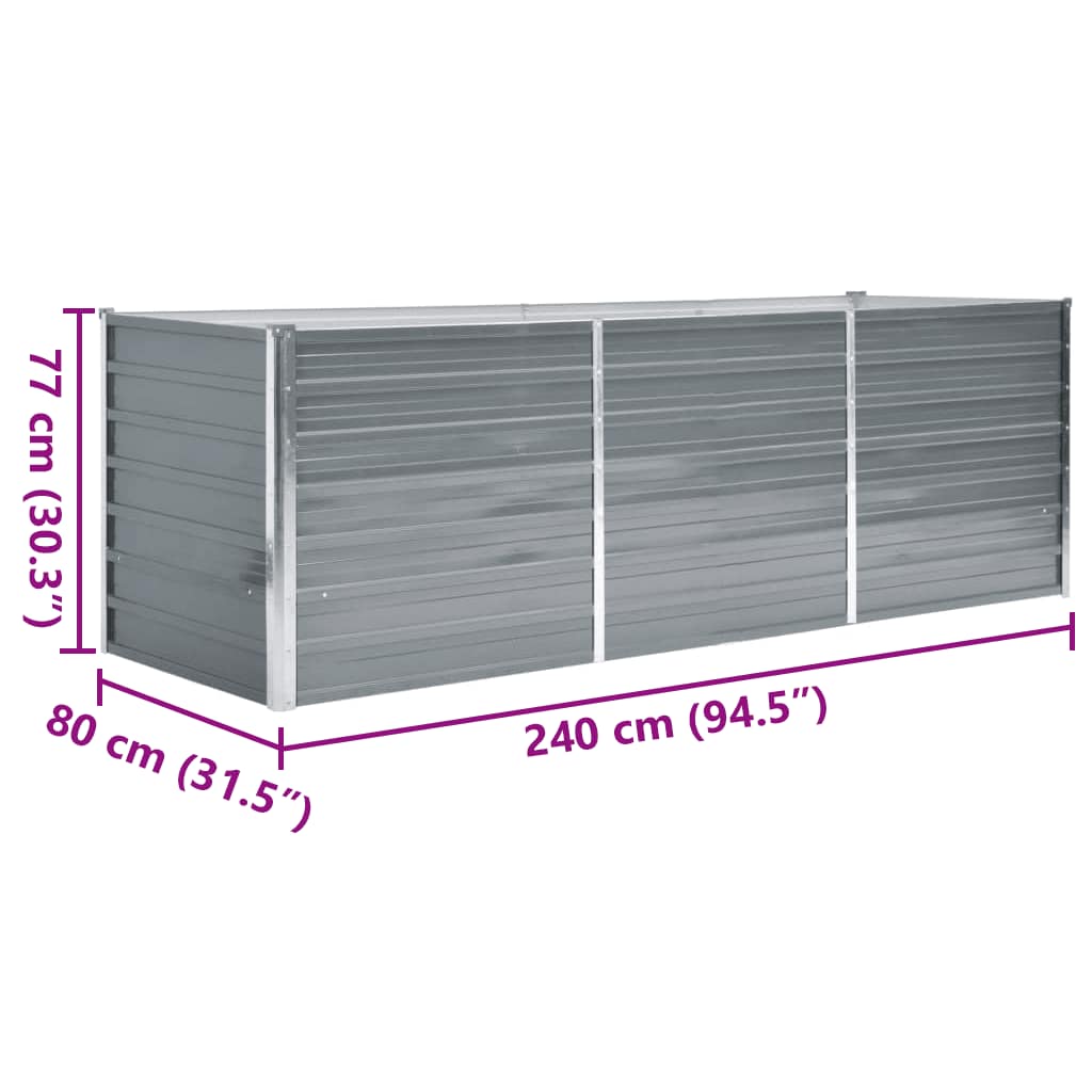 Garten-Hochbeet Verzinkter Stahl 240x80x77 cm Grau Blumenkasten Pflanzkübel