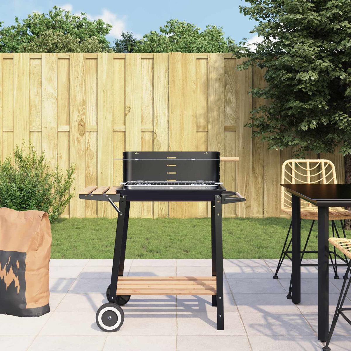 Holzkohlegrill Standgrill höhenverstellbar mit Ablagen und Rädern