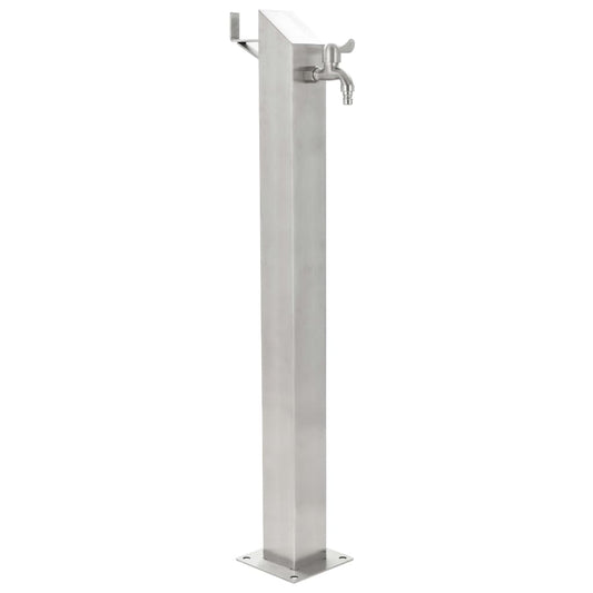 Wasserzapfsäule Edelstahl 8x8x95 cm Garten Wasserhahn Zapfsäule Silber