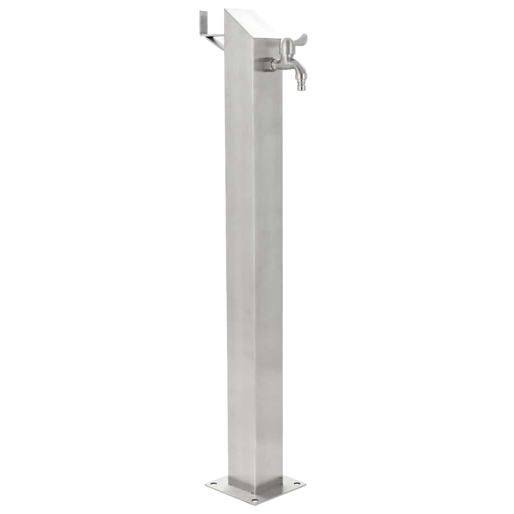 Wasserzapfsäule Edelstahl 8x8x95 cm Garten Wasserhahn Zapfsäule Silber