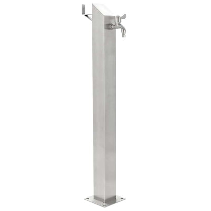 Wasserzapfsäule Edelstahl 8x8x95 cm Garten Wasserhahn Zapfsäule Silber