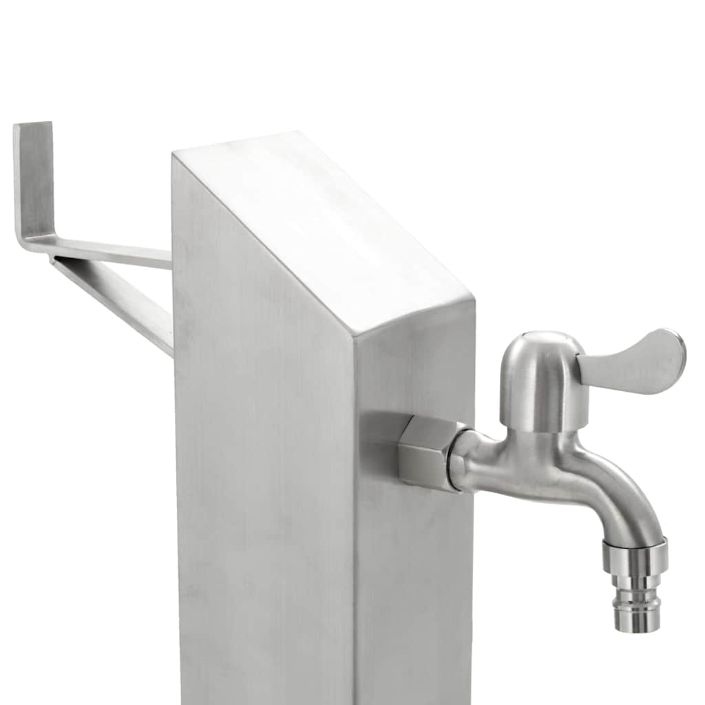 Wasserzapfsäule Edelstahl 8x8x95 cm Garten Wasserhahn Zapfsäule Silber