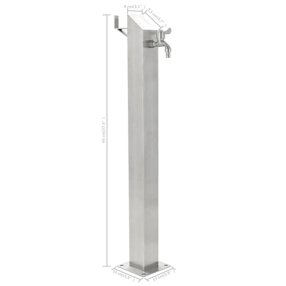 Wasserzapfsäule Edelstahl 8x8x95 cm Garten Wasserhahn Zapfsäule Silber