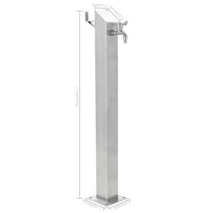 Wasserzapfsäule Edelstahl 8x8x95 cm Garten Wasserhahn Zapfsäule Silber
