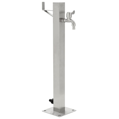 Wasserzapfsäule Edelstahl 5x5x65 cm Garten Wasserhahn Zapfstelle Silber