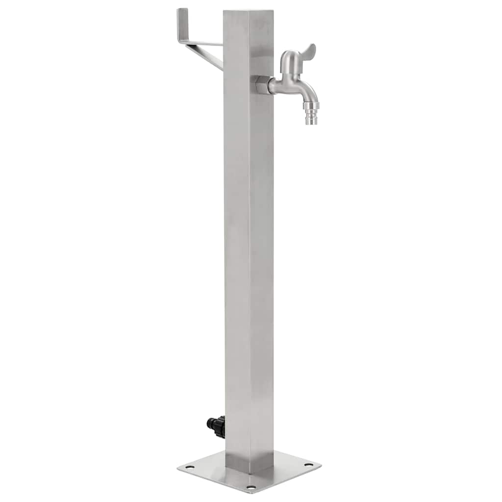 Wasserzapfsäule Edelstahl 5x5x65 cm Garten Wasserhahn Zapfstelle Silber