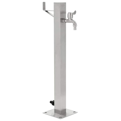 Wasserzapfsäule Edelstahl 5x5x65 cm Garten Wasserhahn Zapfstelle Silber