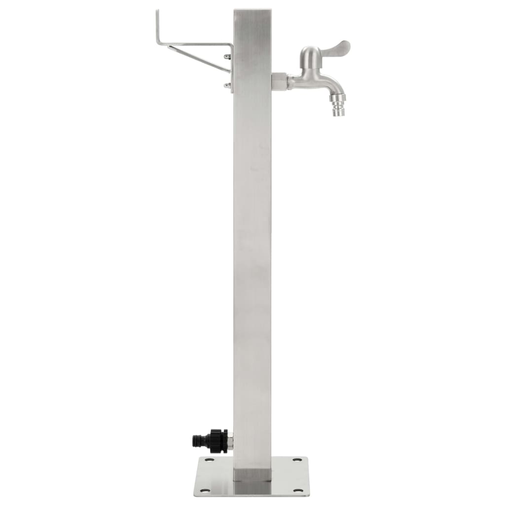 Wasserzapfsäule Edelstahl 5x5x65 cm Garten Wasserhahn Zapfstelle Silber