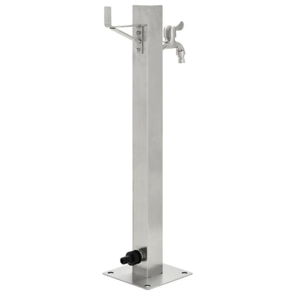 Wasserzapfsäule Edelstahl 5x5x65 cm Garten Wasserhahn Zapfstelle Silber