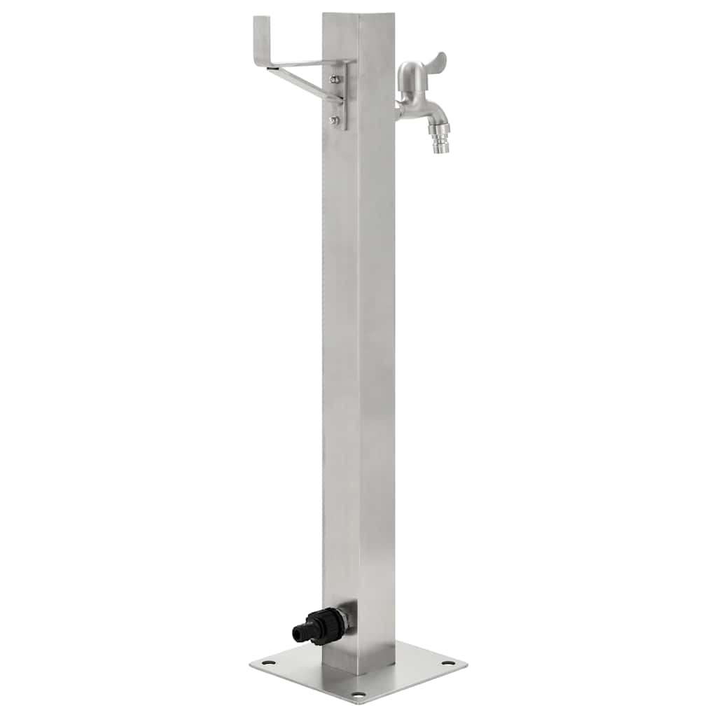 Wasserzapfsäule Edelstahl 5x5x65 cm Garten Wasserhahn Zapfstelle Silber