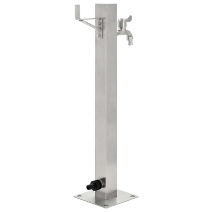 Wasserzapfsäule Edelstahl 5x5x65 cm Garten Wasserhahn Zapfstelle Silber