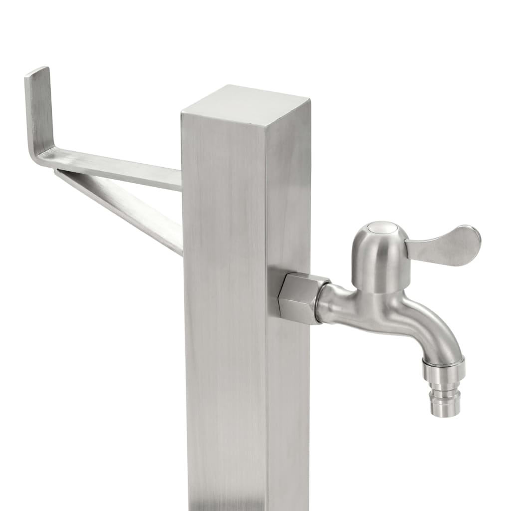 Wasserzapfsäule Edelstahl 5x5x65 cm Garten Wasserhahn Zapfstelle Silber