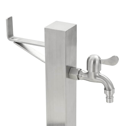 Wasserzapfsäule Edelstahl 5x5x65 cm Garten Wasserhahn Zapfstelle Silber