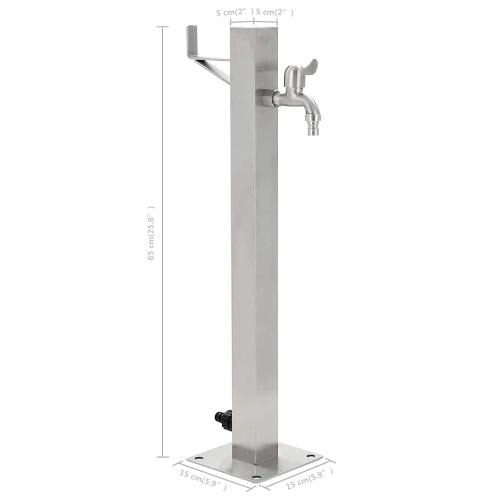 Wasserzapfsäule Edelstahl 5x5x65 cm Garten Wasserhahn Zapfstelle Silber