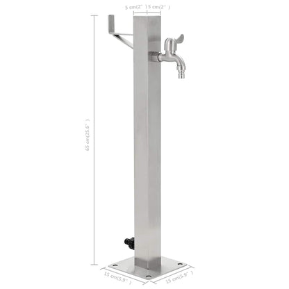 Wasserzapfsäule Edelstahl 5x5x65 cm Garten Wasserhahn Zapfstelle Silber
