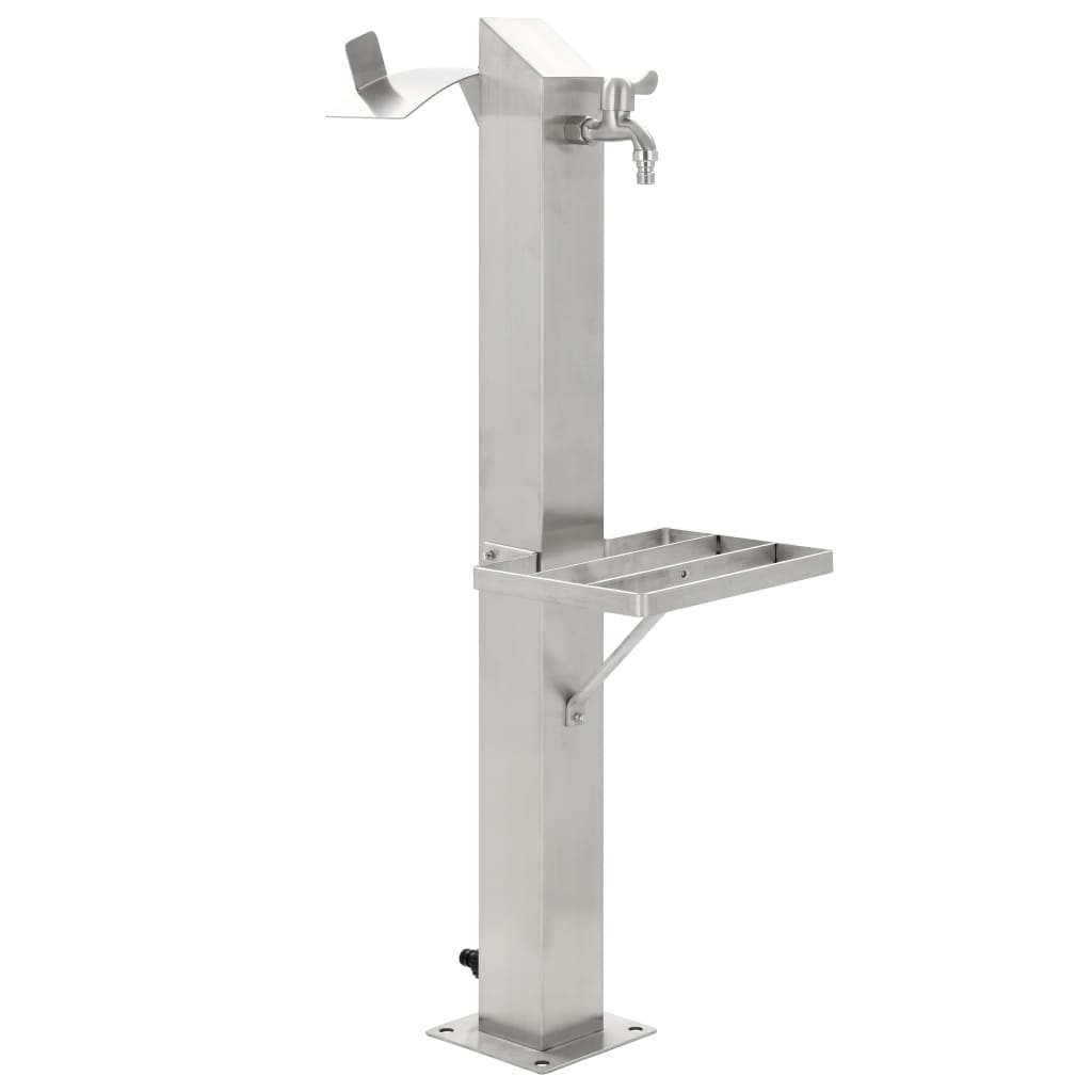 Wassersäule Edelstahl 8x8x95 cm Wasserhahn mit Ablage Garten Zapfsäule