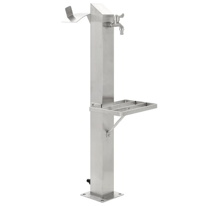 Wassersäule Edelstahl 8x8x95 cm Wasserhahn mit Ablage Garten Zapfsäule