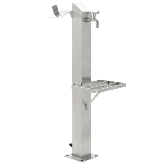 Wassersäule Edelstahl 8x8x95 cm Wasserhahn mit Ablage Garten Zapfsäule