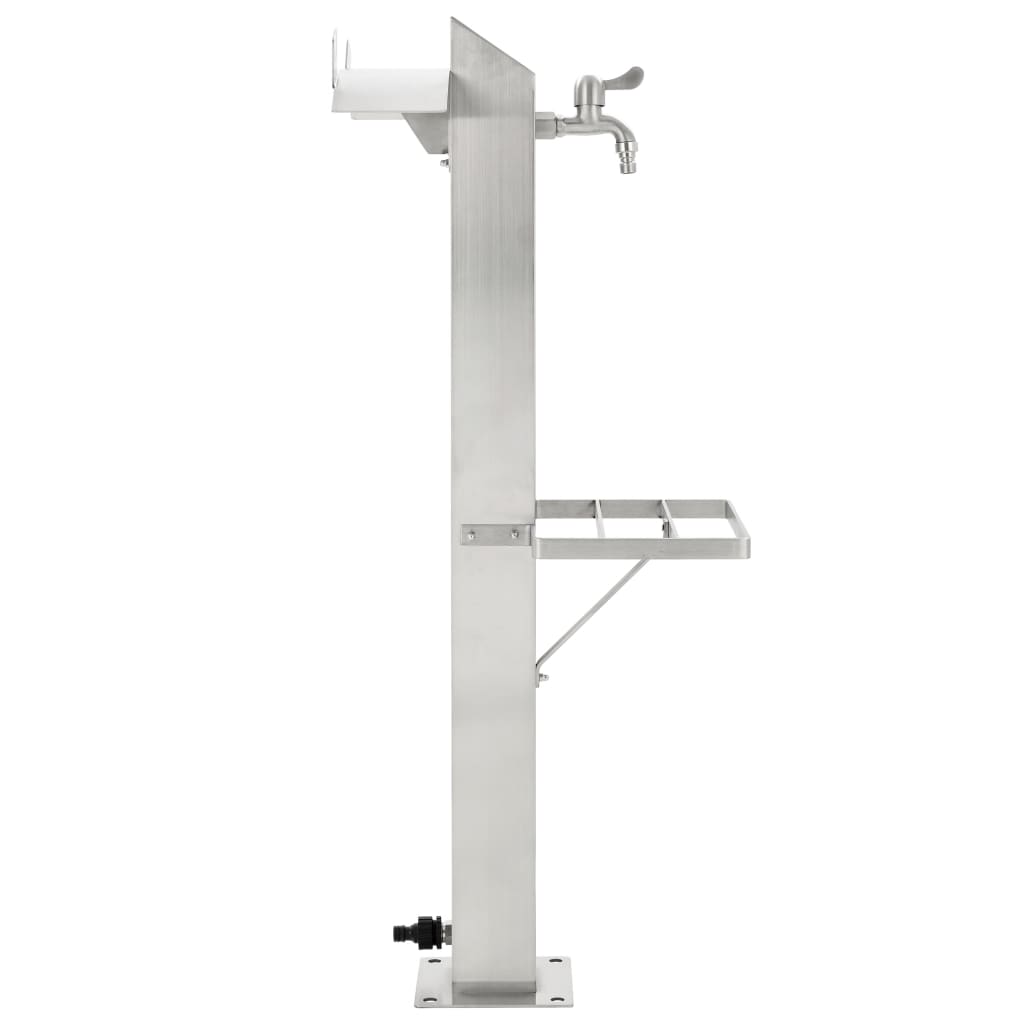 Wassersäule Edelstahl 8x8x95 cm Wasserhahn mit Ablage Garten Zapfsäule
