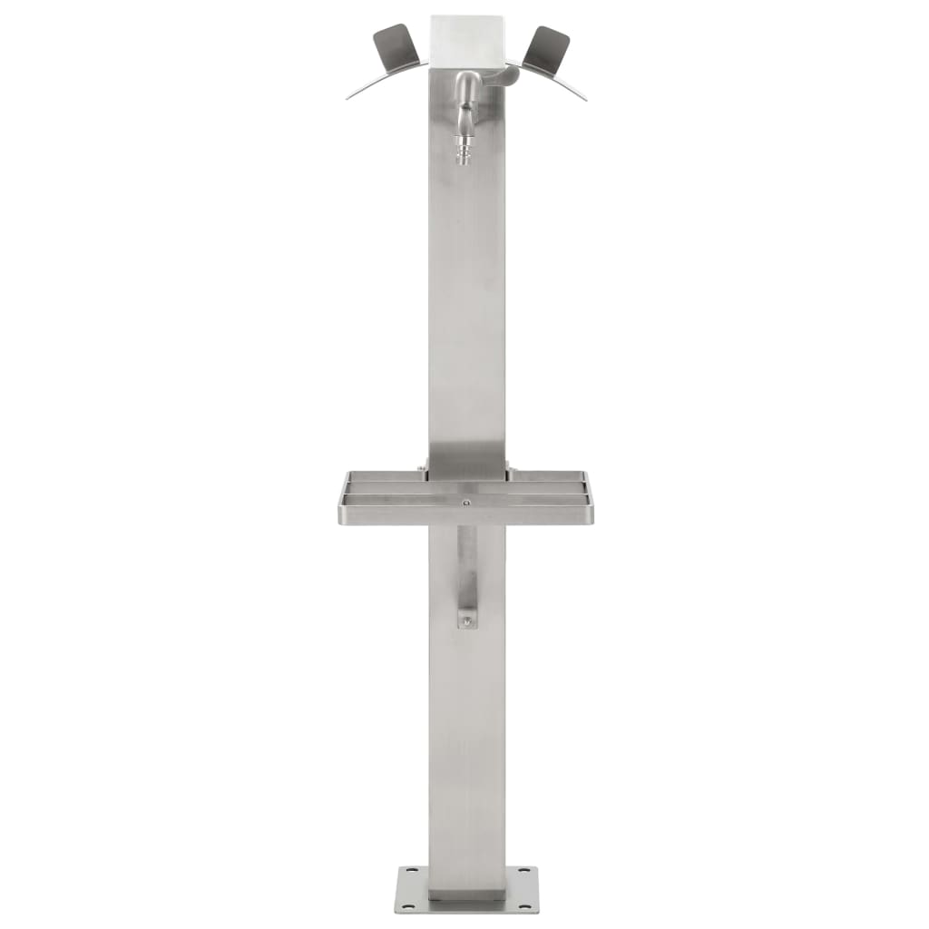 Wassersäule Edelstahl 8x8x95 cm Wasserhahn mit Ablage Garten Zapfsäule