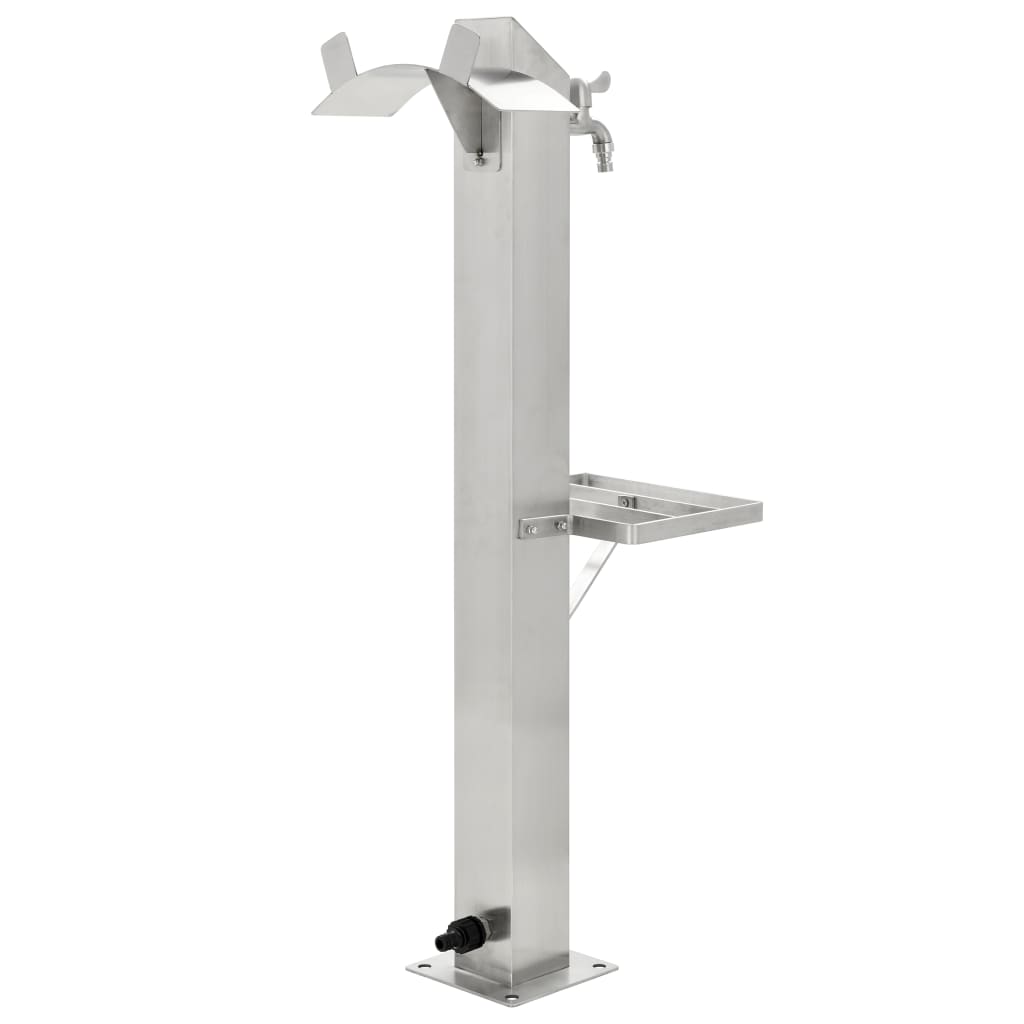 Wassersäule Edelstahl 8x8x95 cm Wasserhahn mit Ablage Garten Zapfsäule