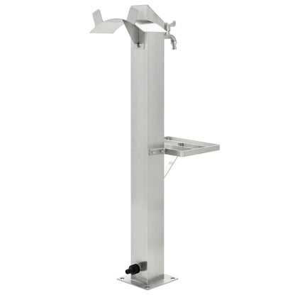 Wassersäule Edelstahl 8x8x95 cm Wasserhahn mit Ablage Garten Zapfsäule