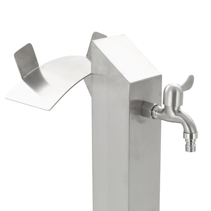 Wassersäule Edelstahl 8x8x95 cm Wasserhahn mit Ablage Garten Zapfsäule