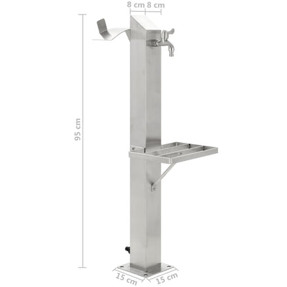 Wassersäule Edelstahl 8x8x95 cm Wasserhahn mit Ablage Garten Zapfsäule