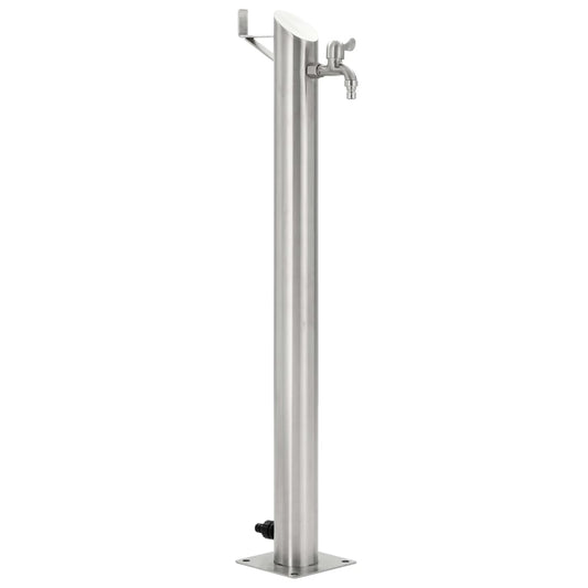Wassersäule Edelstahl 7,6 x 95 cm Wasserhahn Garten Zapfsäule Silber