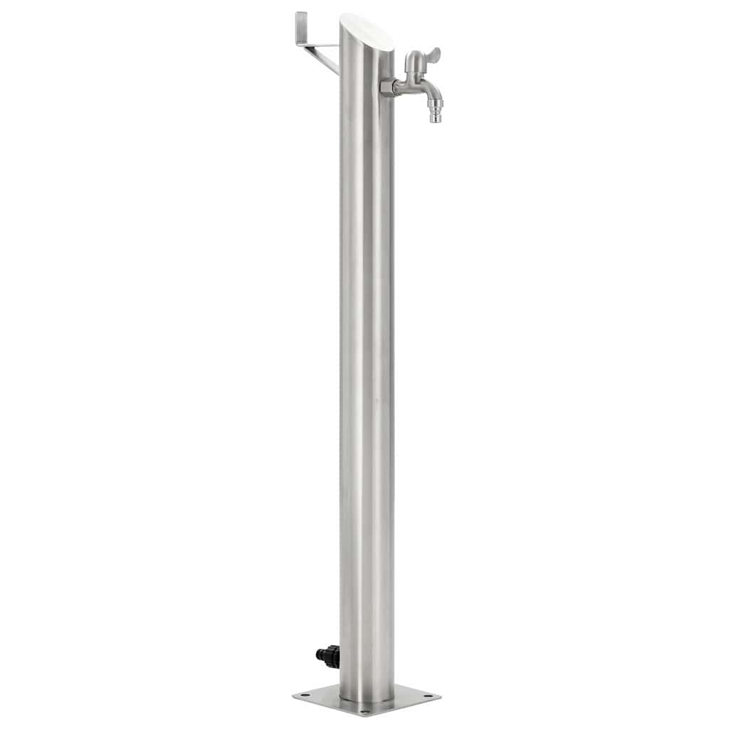 Wassersäule Edelstahl 7,6 x 95 cm Wasserhahn Garten Zapfsäule Silber