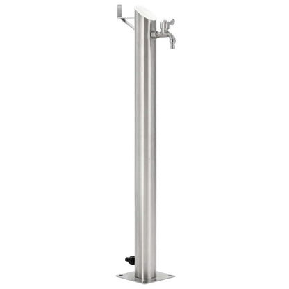 Wassersäule Edelstahl 7,6 x 95 cm Wasserhahn Garten Zapfsäule Silber