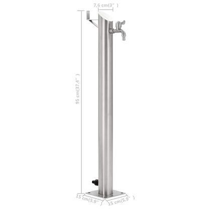 Wassersäule Edelstahl 7,6 x 95 cm Wasserhahn Garten Zapfsäule Silber