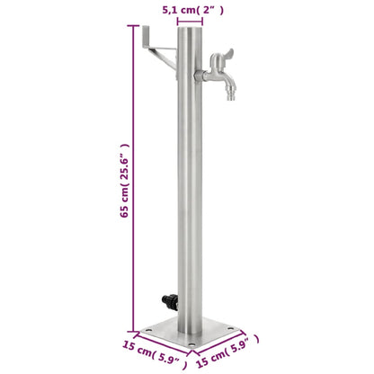 Wassersäule Edelstahl 5,1x65 cm Wasserhahn Garten Zapfsäule Silber