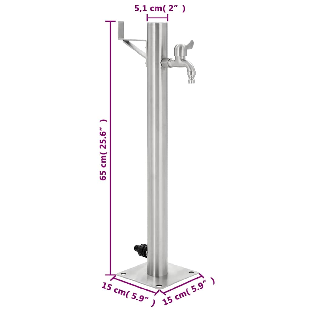 Wassersäule Edelstahl 5,1x65 cm Wasserhahn Garten Zapfsäule Silber