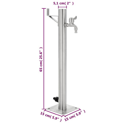 Wassersäule Edelstahl 5,1x65 cm Wasserhahn Garten Zapfsäule Silber
