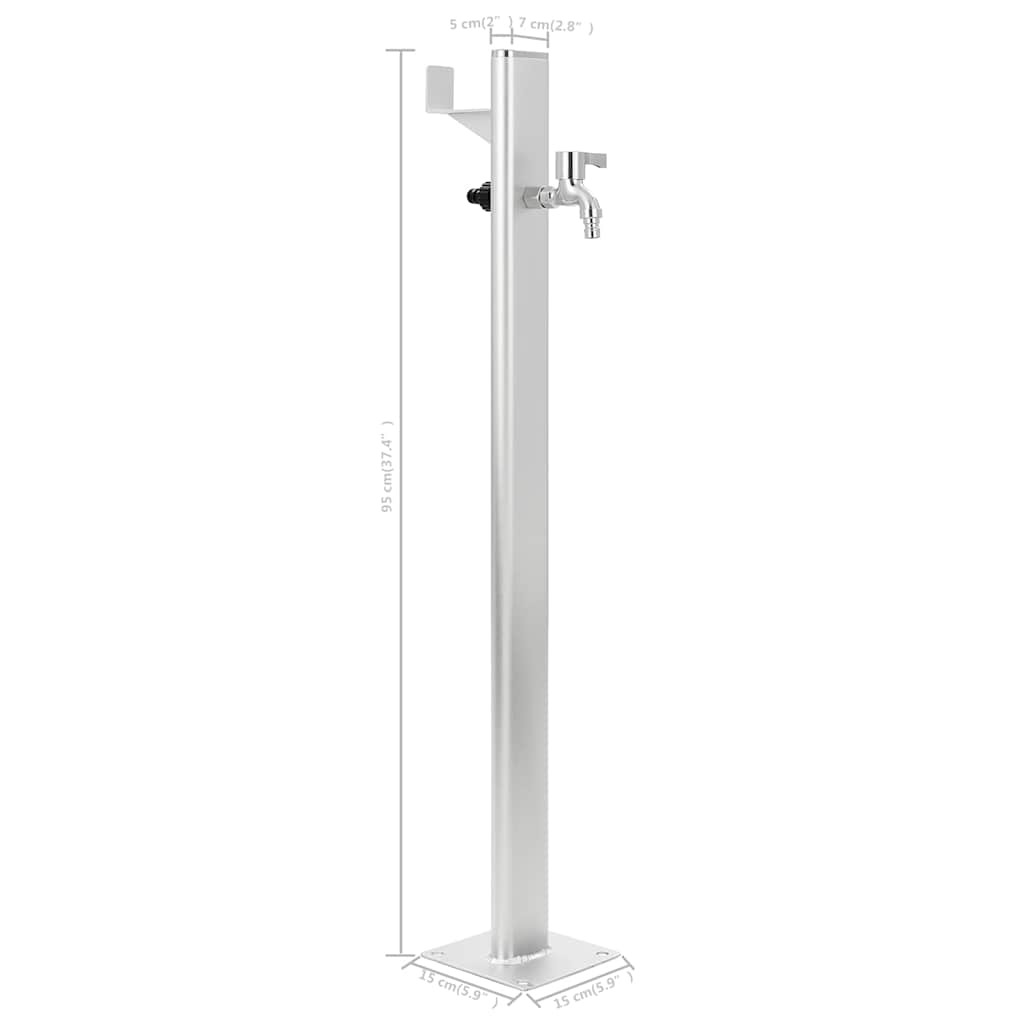 Wassersäule Aluminium 7 x 3 x 95 cm Garten Wasserhahn Zapfsäule Silber