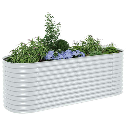 Garden raised bed 240 x 80 x 81 cm Galvanized steel Silver Oval planter