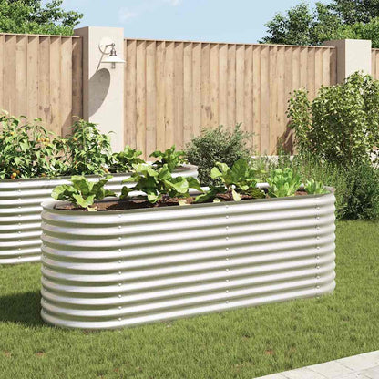 Garden raised bed 240 x 80 x 81 cm Galvanized steel Silver Oval planter