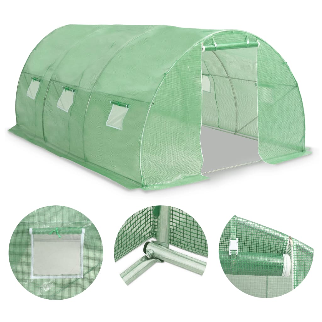 Foliengewächshaus 13,5 m² 450×300×200 cm 6 Fenster PE 140 g/m³ Gartentunnel