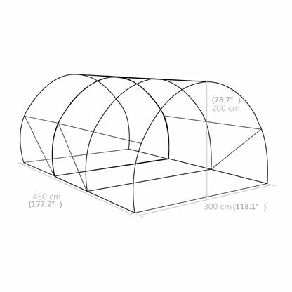 Foliengewächshaus 13,5 m² 450×300×200 cm 6 Fenster PE 140 g/m³ Gartentunnel