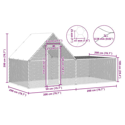 Chicken cage, chicken coop, steel, 4 x 2 x 2 m, run, outdoor enclosure, animal cage, poultry house