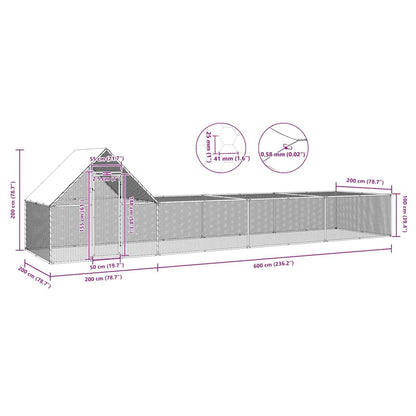 Hühnerkäfig Hühnerstall Stahl 8 x 2 x 2 m Auslauf Freigehege Tierkäfig Geflügelstall