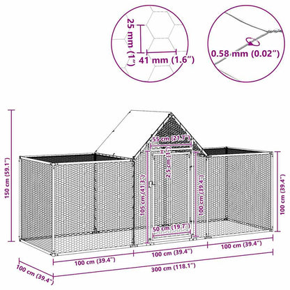 Hühnerkäfig Hühnerstall Stahl 3 x 1 x 1,5 m Auslauf Freigehege Tierkäfig Geflügelstall
