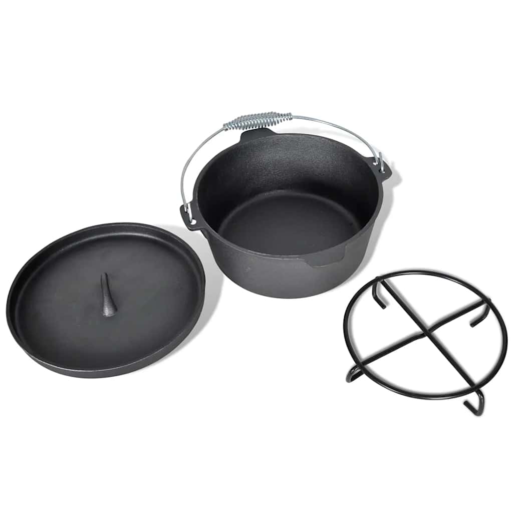 Gusseisen Dutch Oven Set komplett Camping Grill Feuertopf Set mit Holzbox 9tlg