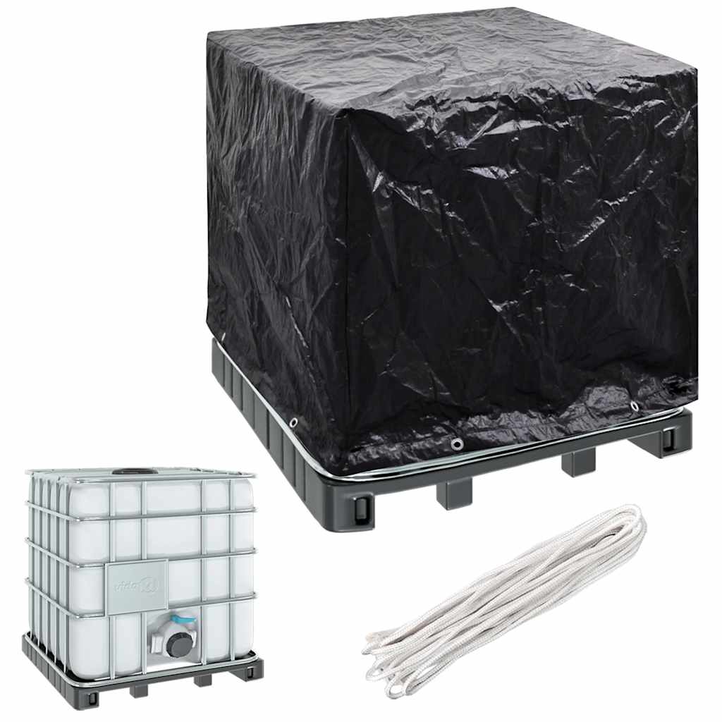 IBC tank cover with 8 eyelets, 116x100x120 cm, black, protective cover for container