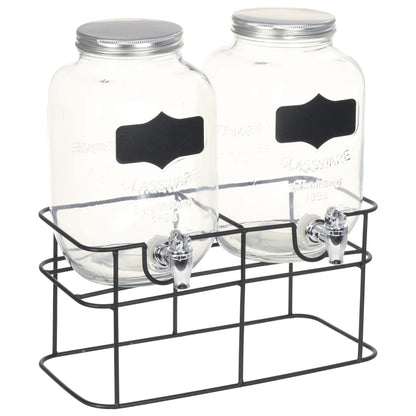 Getränkespender 2 er Set mit Ständer 2 x 4 L Glas Zapfhahn Wasserspender