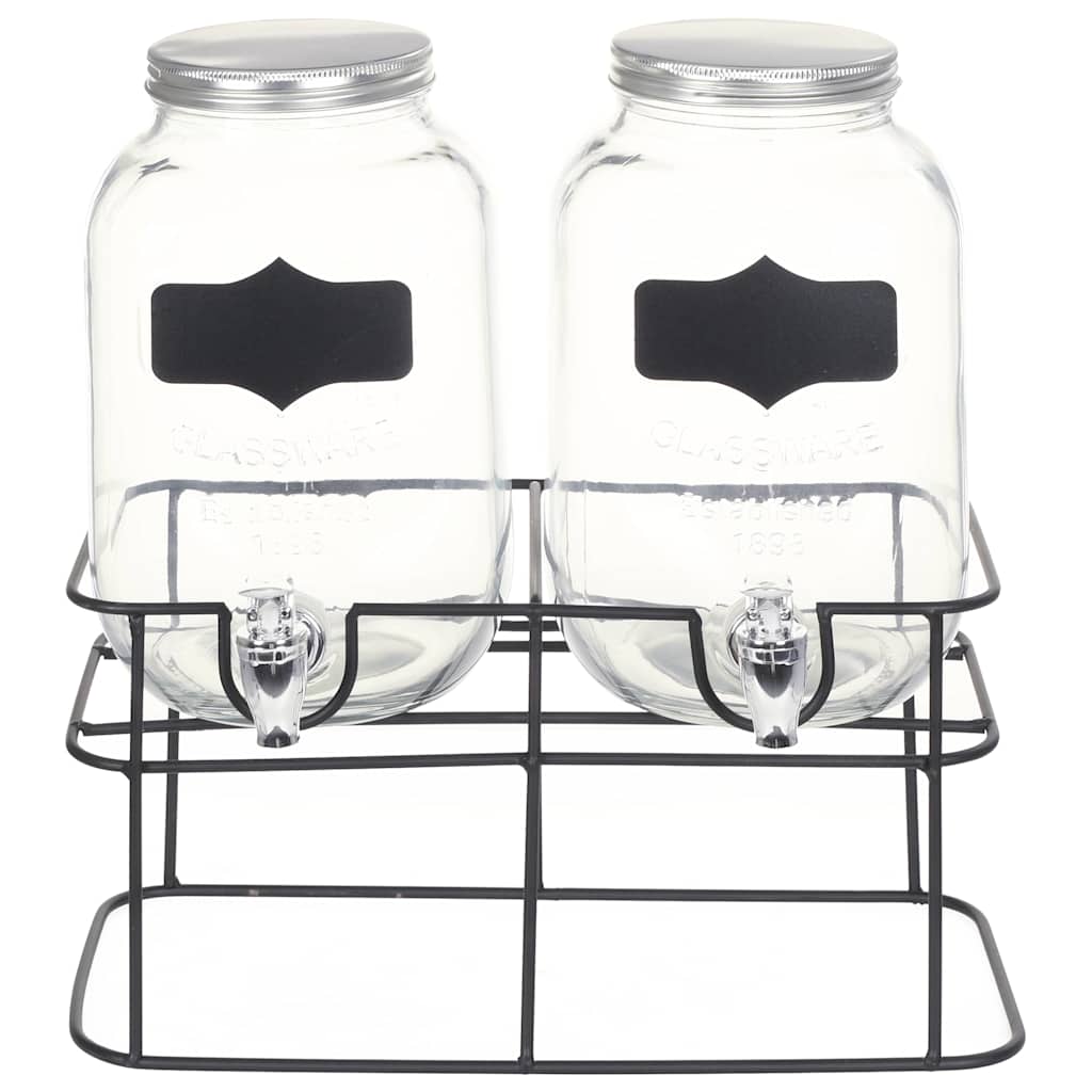 Getränkespender 2 er Set mit Ständer 2 x 4 L Glas Zapfhahn Wasserspender