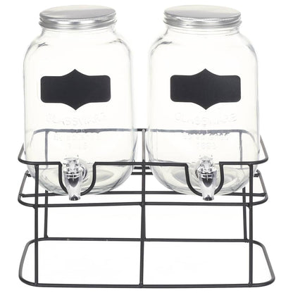 Getränkespender 2 er Set mit Ständer 2 x 4 L Glas Zapfhahn Wasserspender