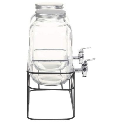 Getränkespender 2 er Set mit Ständer 2 x 4 L Glas Zapfhahn Wasserspender